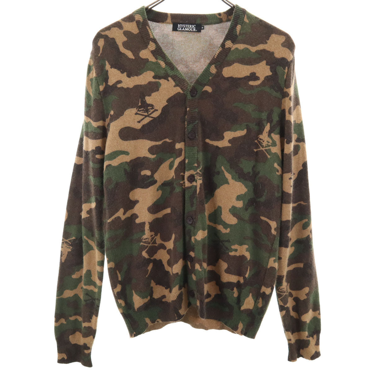 HYSTERIC GLAMOUR ヒステリックグラマー 日本製 迷彩柄 長袖 ニットカーディガン M カーキ メンズ