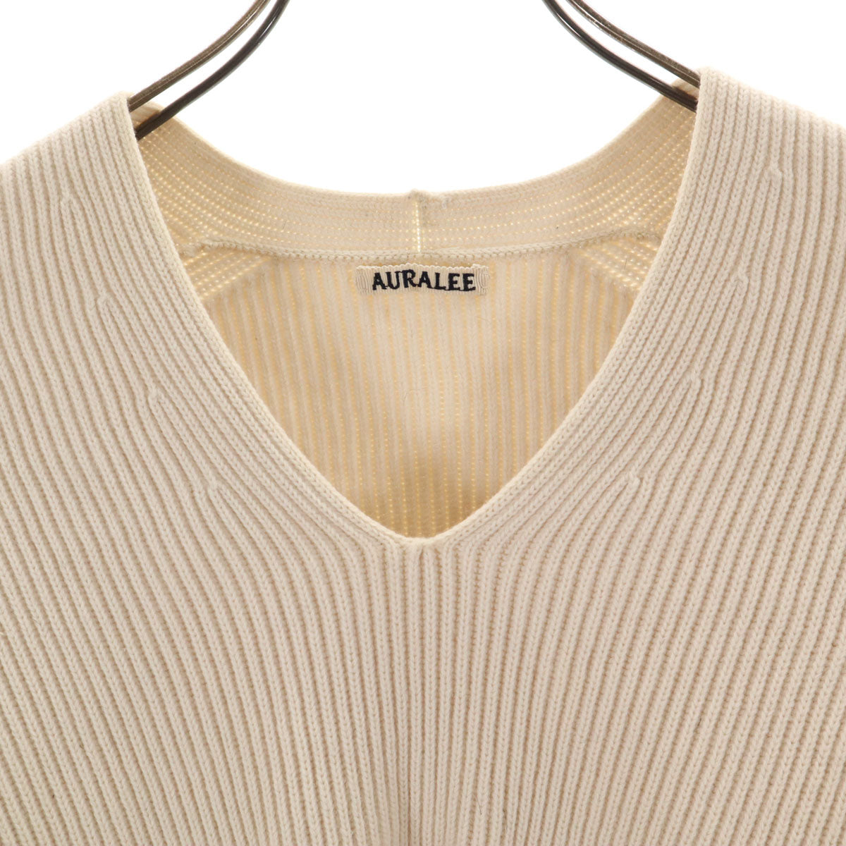 AURALEE オーラリー 日本製 長袖 Vネック セーター 1 ベージュ リブニット レディース