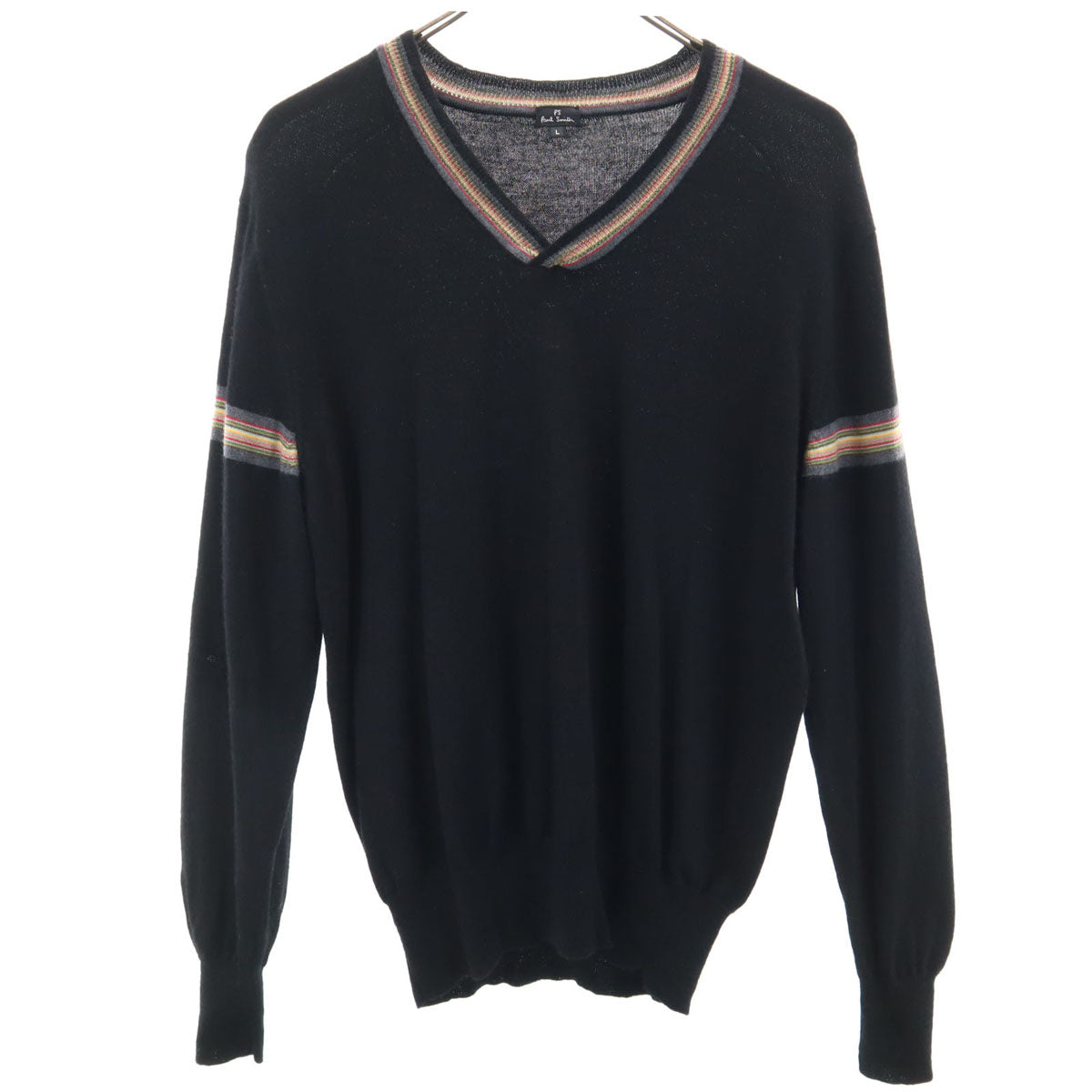 PS Paul Smith ピーエスポールスミス 長袖 Vネック セーター L ブラック ニット メンズ