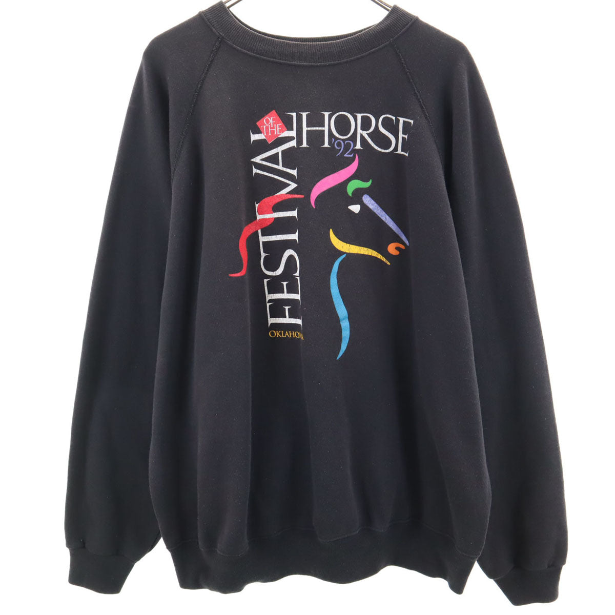 Hanes ヘインズ 90s オールド USA製 ホースプリント 長袖 スウェット トレーナー XXL ブラック系 メンズ