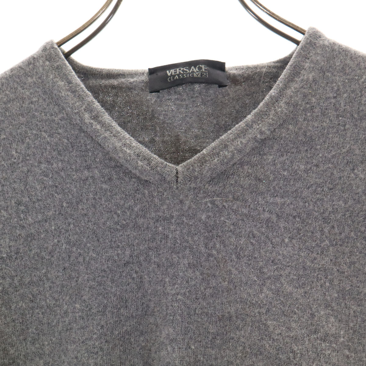 VERSACE CLASSIC V2 ヴェルサーチクラシックV2 長袖 Vネック セーター M グレー ニット レディース