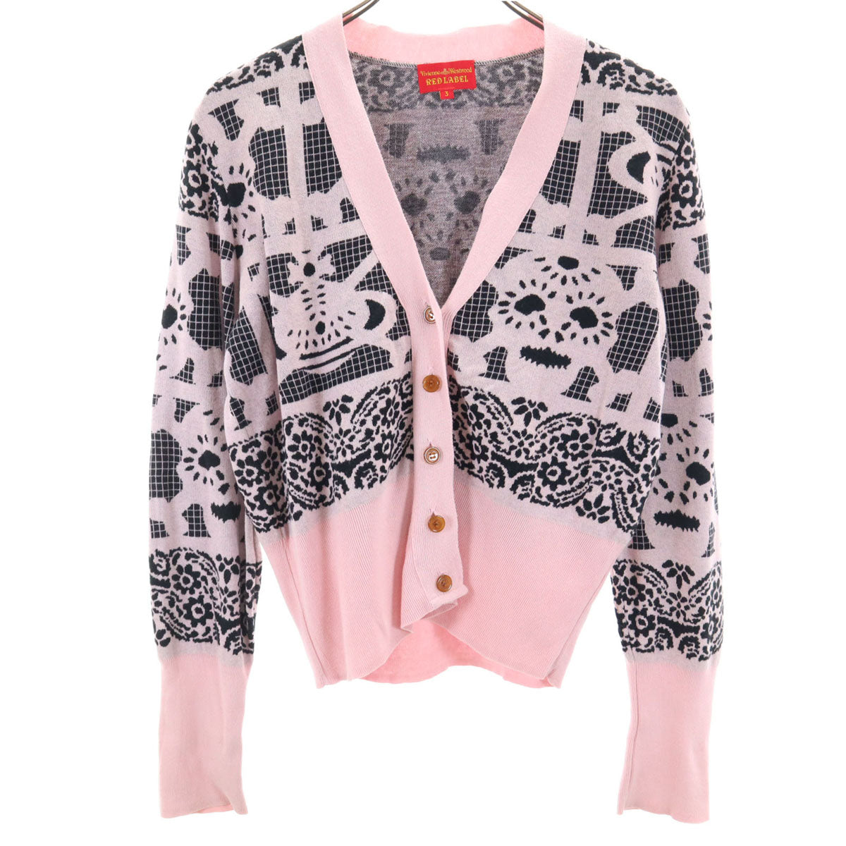 Vivienne Westwood RED LABEL ヴィヴィアンウエストウッドレッドレーベル 日本製 総柄 長袖 ニットカーディガン 3 ピンク レディース