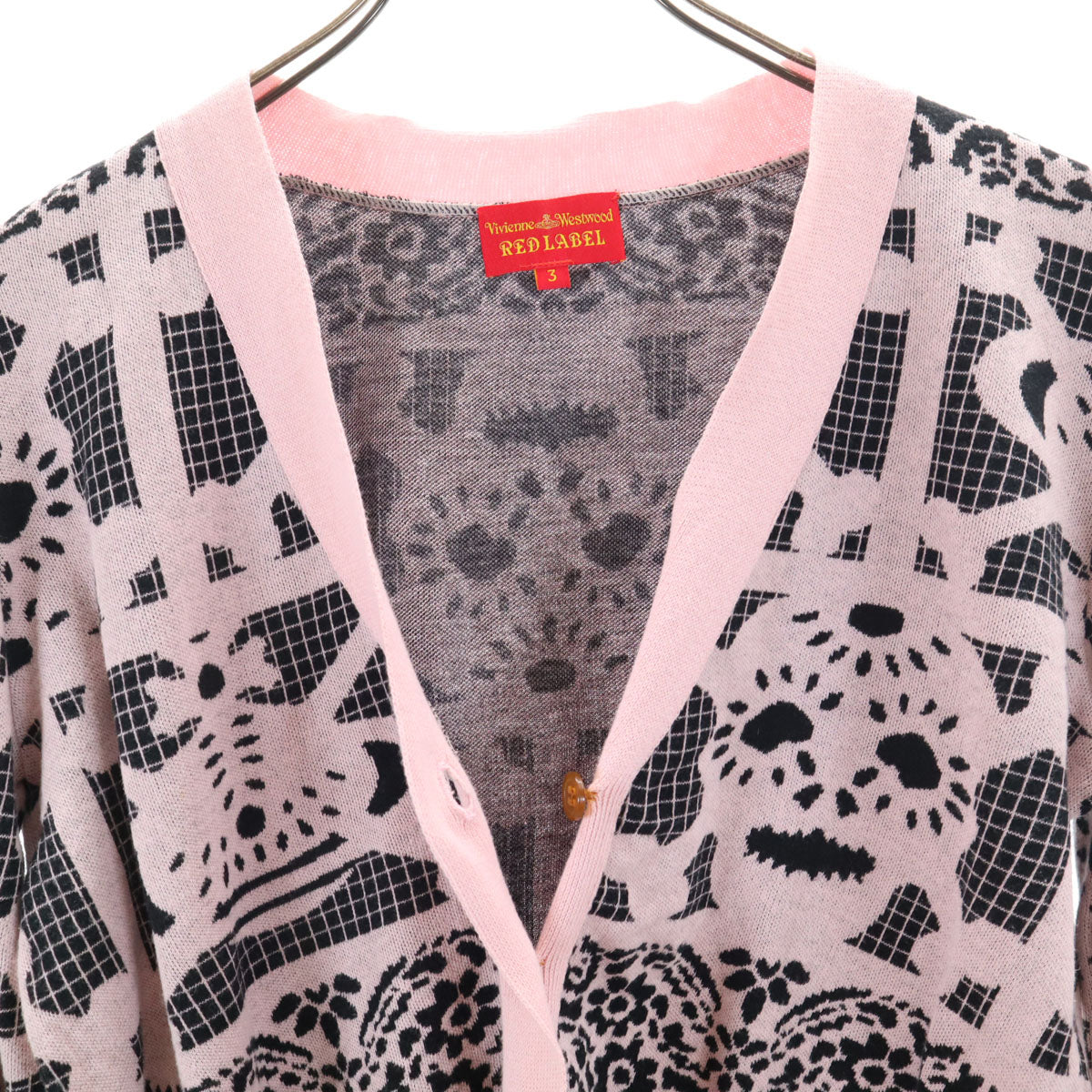 Vivienne Westwood RED LABEL ヴィヴィアンウエストウッドレッドレーベル 日本製 総柄 長袖 ニットカーディガン 3 ピンク レディース