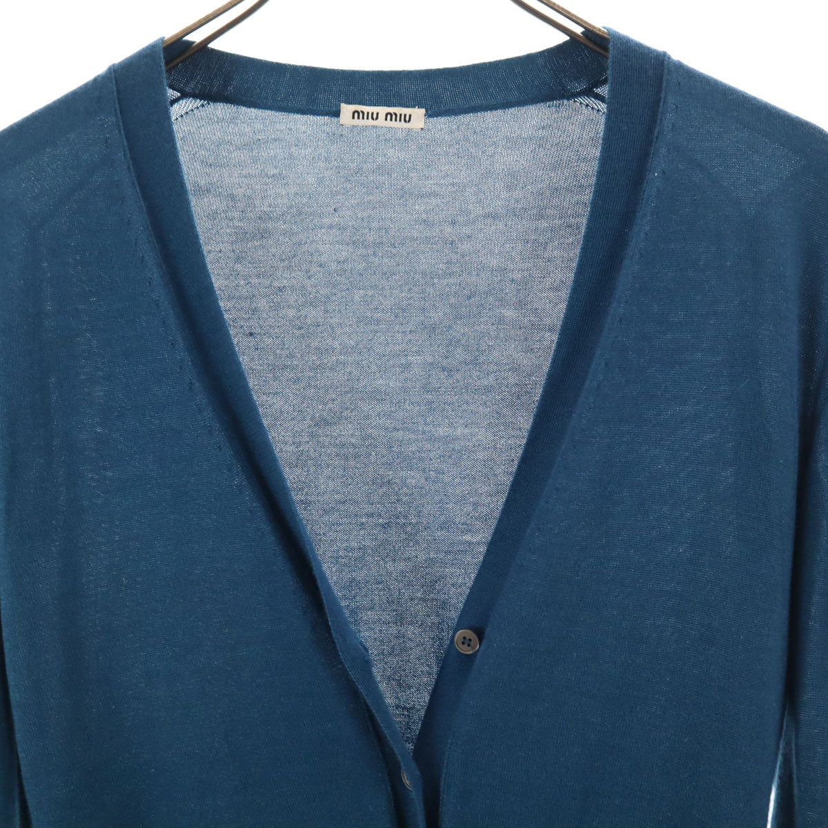 MIUMIU ミュウミュウ カシミヤシルクブレンド 長袖 ニットカーディガン 38 ブルーグリーン レディース