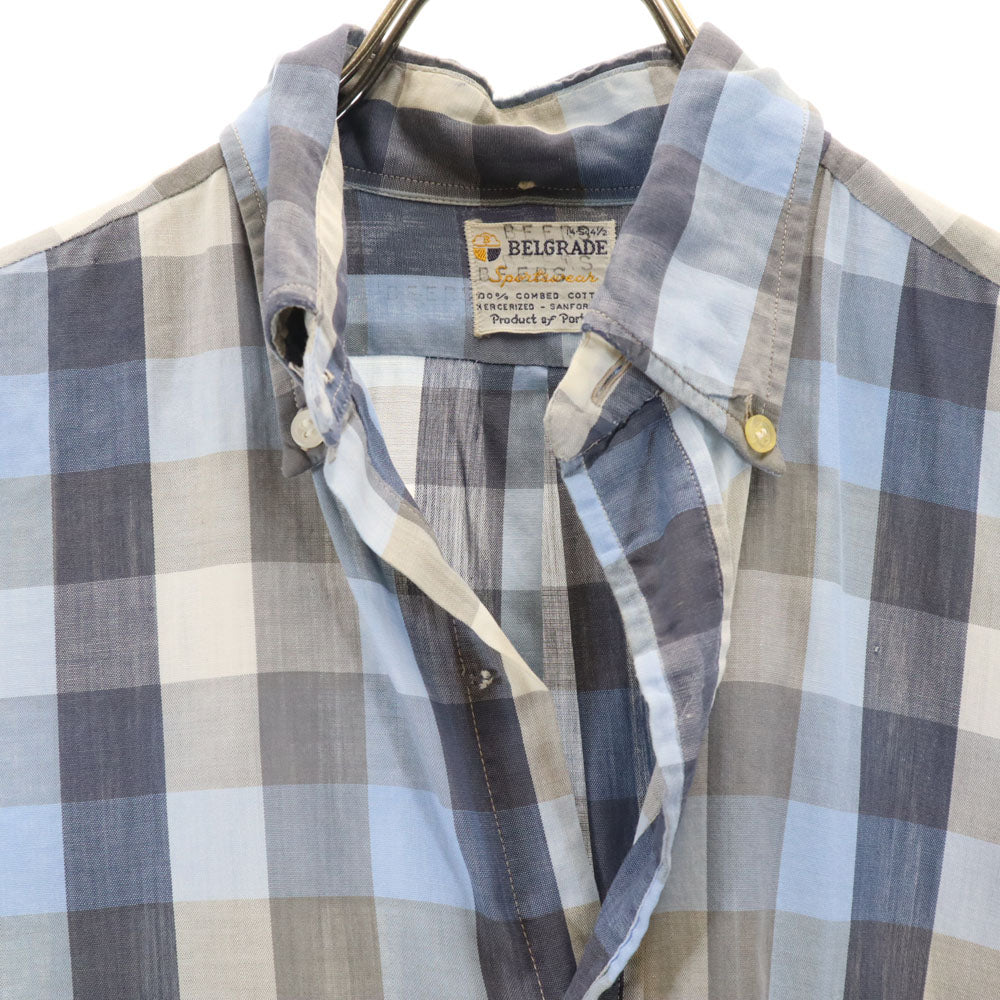 BELGRADE 60s ヴィンテージ チェック柄 長袖 ボタンダウンシャツ S ブルー系 メンズ