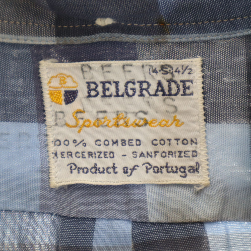 BELGRADE 60s ヴィンテージ チェック柄 長袖 ボタンダウンシャツ S ブルー系 メンズ