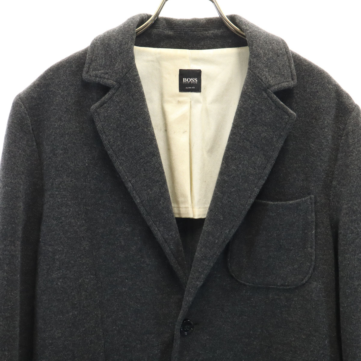 BOSS HUGO BOSS ボスヒューゴボス ポルトガル製 スリムフィット ニット テーラードジャケット L グレー メンズ