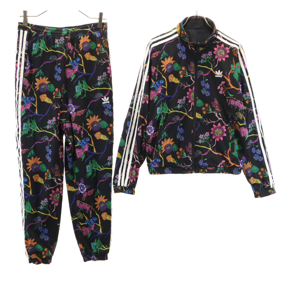 adidas Originals アディダスオリジナルス トレフォイルロゴ 花柄 ウインドブレーカー 上下 セットアップ L ブラック リバーシブル レディース
