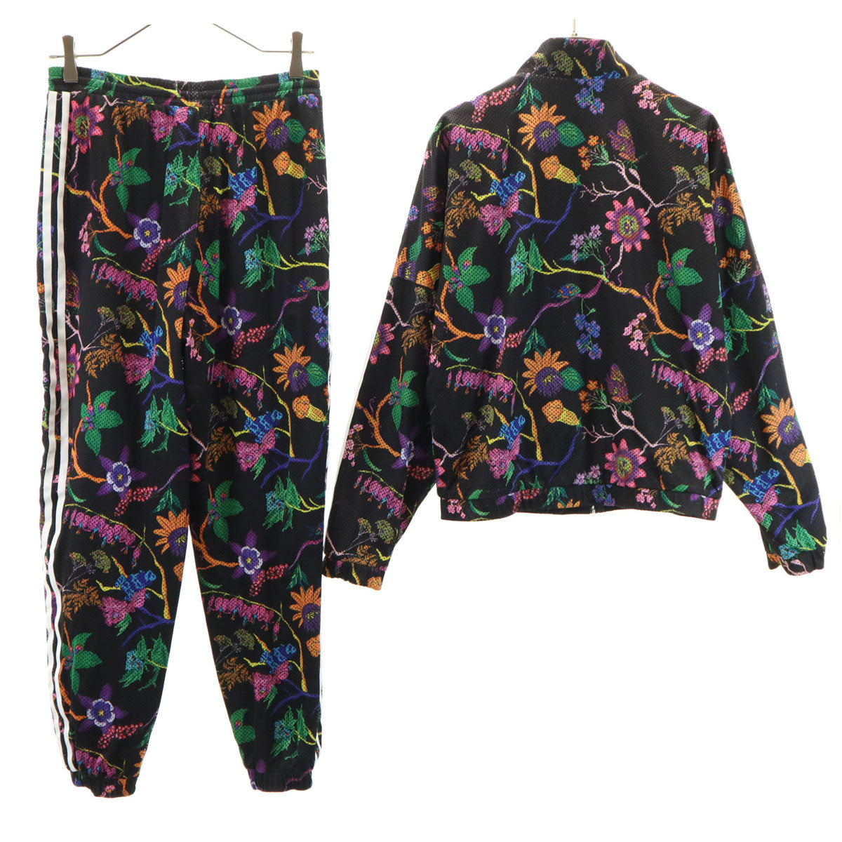 adidas Originals アディダスオリジナルス トレフォイルロゴ 花柄 ウインドブレーカー 上下 セットアップ L ブラック リバーシブル レディース