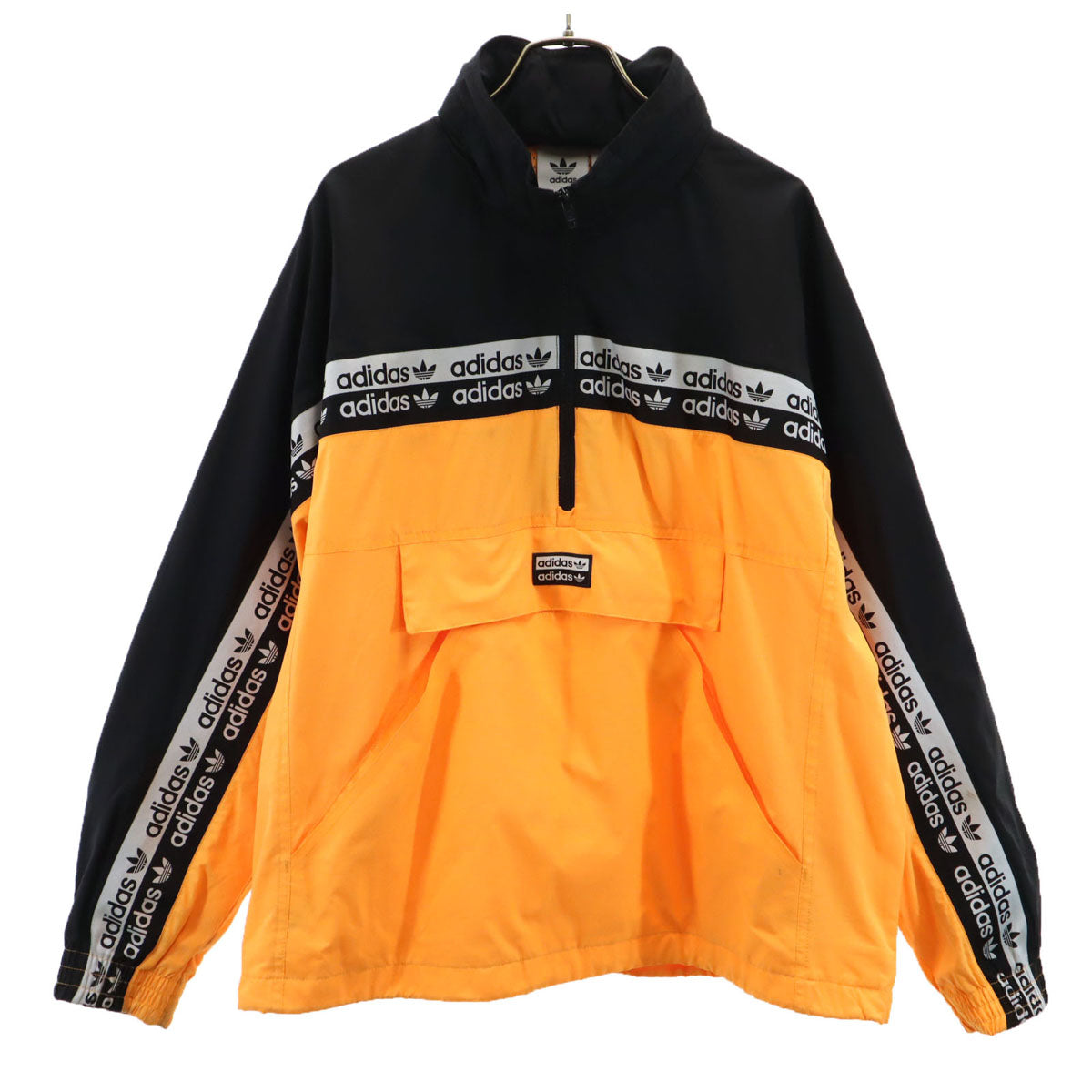 adidas Originals アディダスオリジナルス トレフォイルロゴ ハーフジップ ウインドブレーカー M ネオンオレンジ 裏メッシュ プルオーバー メンズ