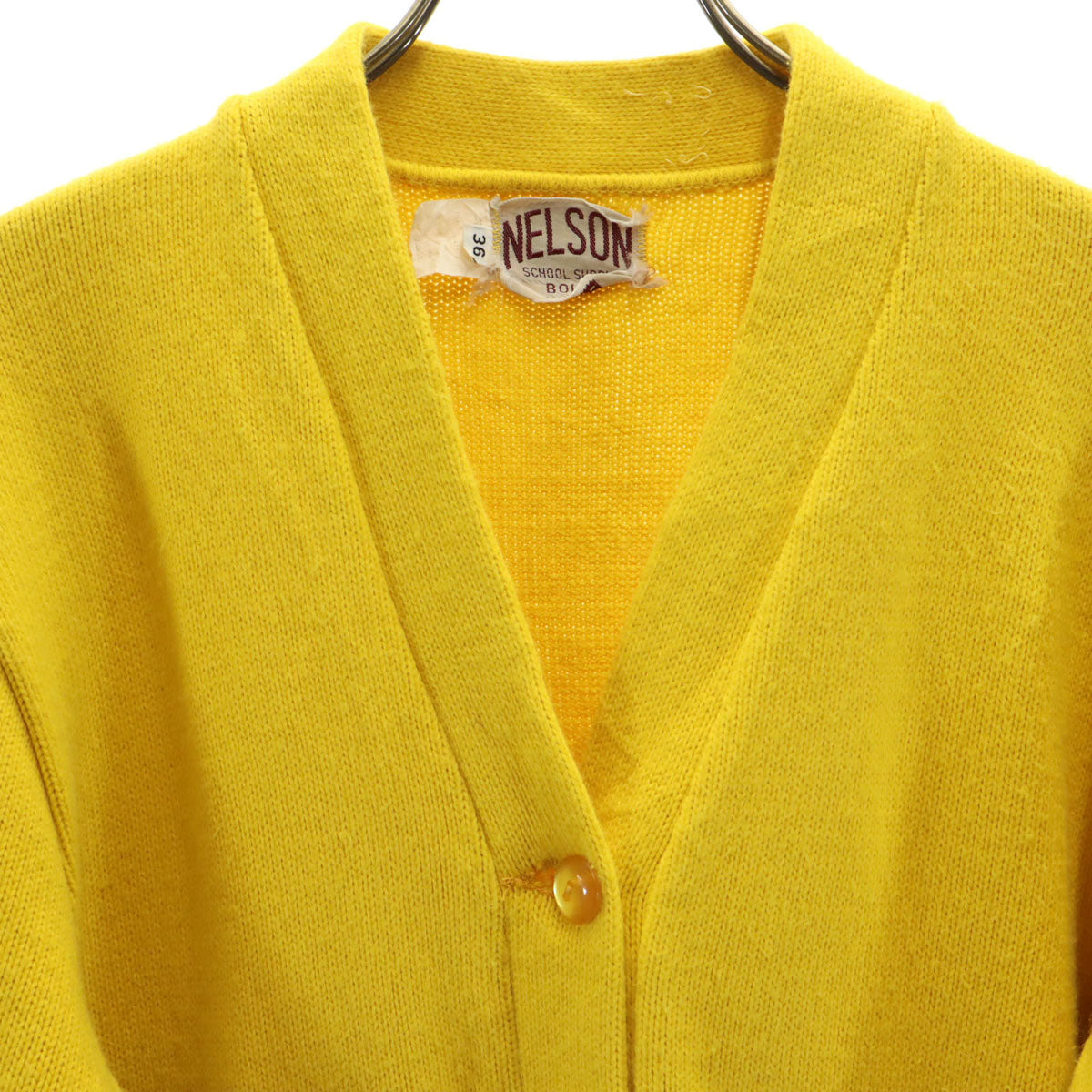 MELSON SCHOOL SUPPLY BOISE 70s 80s ヴィンテージ レタード Vネック ニット カーディガン 36 イエロー レディース
