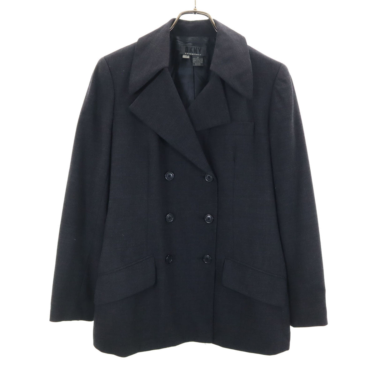 DKNY DONNA KARAN NEW YORK ダナキャランニューヨーク ウール テーラードジャケット 2 グレー ダブルボタン ブレザー レディース