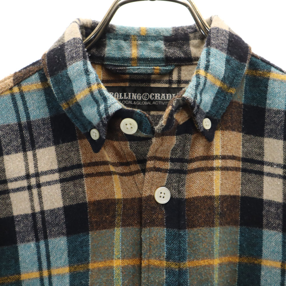 ROLLING CRADLE ローリングクレイドル ウールブレンド 日本製 チェック柄 長袖 フランネル ボタンダウンシャツ ブラウン系 メンズ