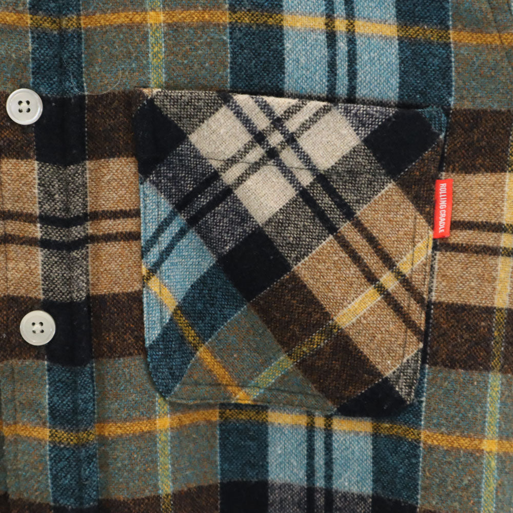 ROLLING CRADLE ローリングクレイドル ウールブレンド 日本製 チェック柄 長袖 フランネル ボタンダウンシャツ ブラウン系 メンズ