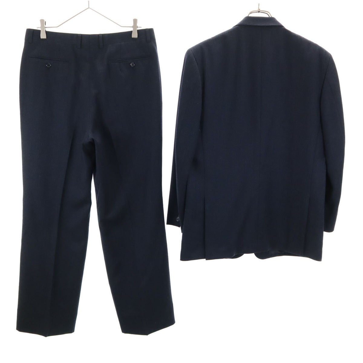 LANVIN ランバン 90s ウール オールド スーツ 上下 セットアップ R48-45 ネイビー系 メンズ