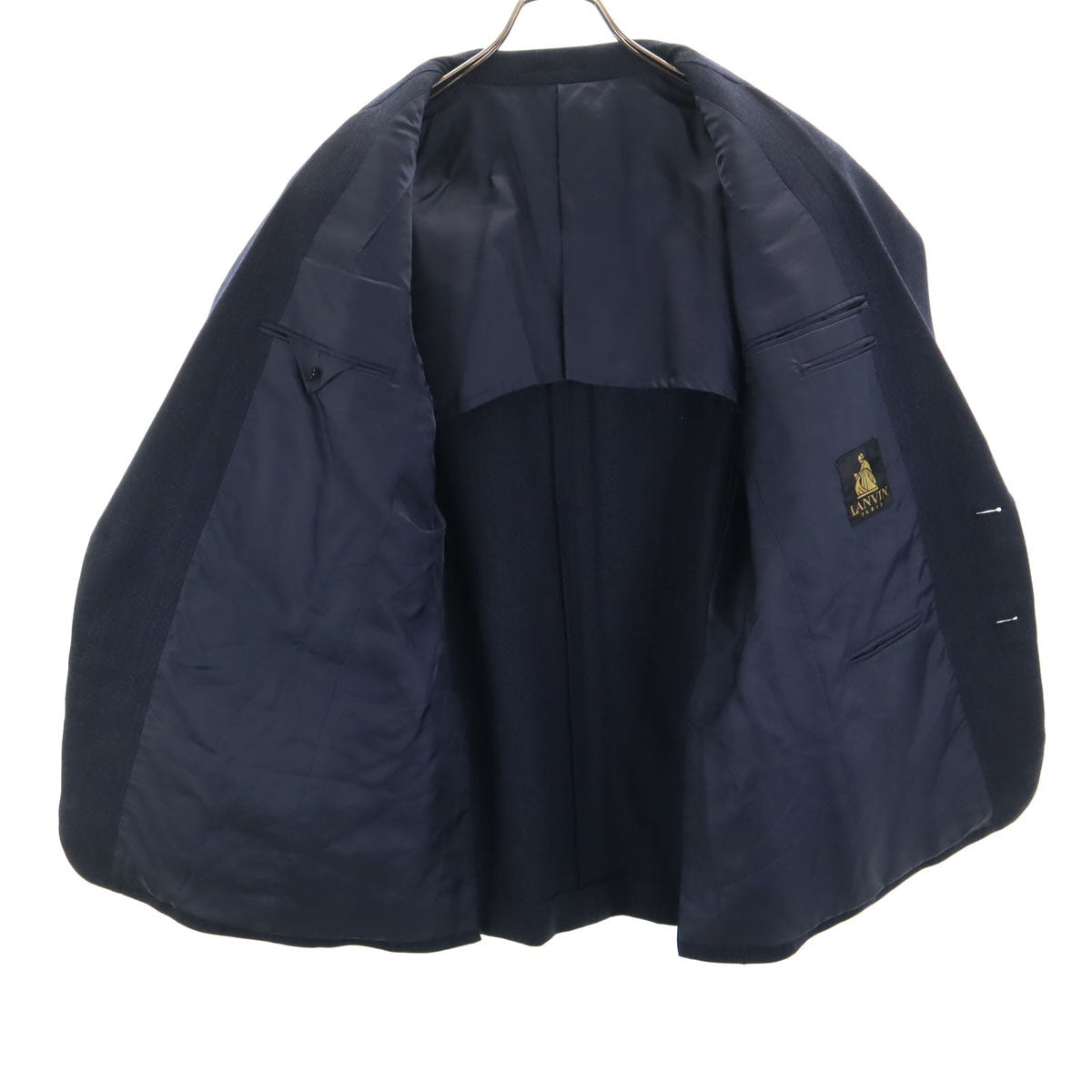 LANVIN ランバン 90s ウール オールド スーツ 上下 セットアップ R48-45 ネイビー系 メンズ