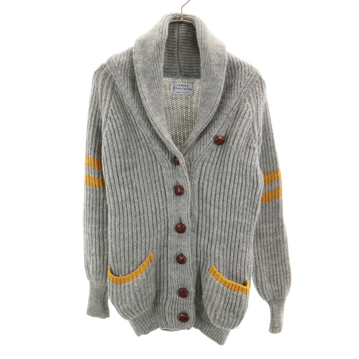 JAMES CHARLOTTE ジェームスシャルロット 長袖 カウチンジャケット S グレー くるみボタン レディース