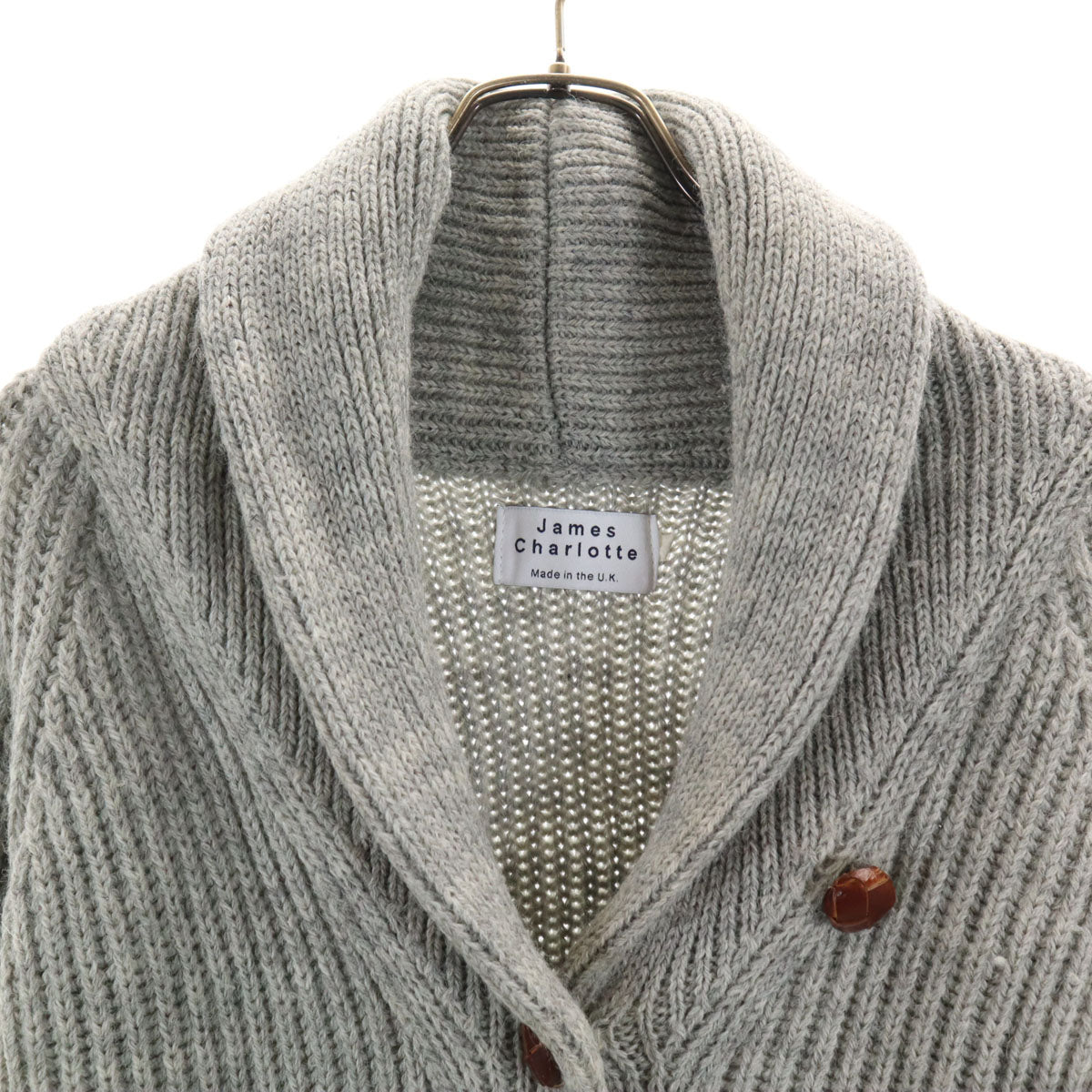 JAMES CHARLOTTE ジェームスシャルロット 長袖 カウチンジャケット S グレー くるみボタン レディース