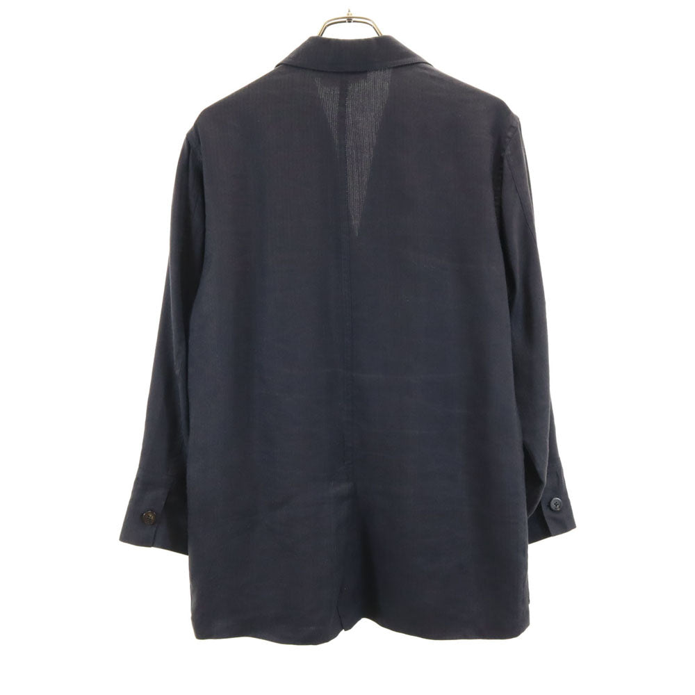 Salvatore Ferragamo サルヴァトーレフェラガモ 90s イタリア製 リネン オールド ヘリンボーン柄 テーラードジャケット 48 ネイビー ブレザー メンズ