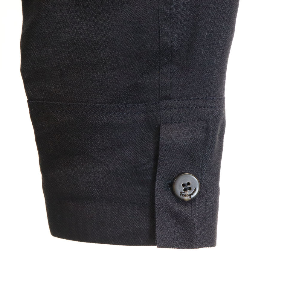 Salvatore Ferragamo サルヴァトーレフェラガモ 90s イタリア製 リネン オールド ヘリンボーン柄 テーラードジャケット 48 ネイビー ブレザー メンズ