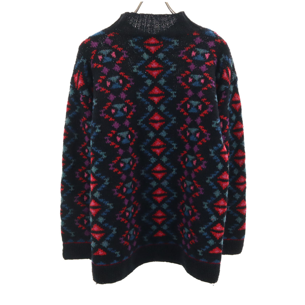 L.L.Bean エルエルビーン 80s 90s ウール100% オールド 幾何学柄 長袖 セーター M ブラック系 ニット アウトドア レディース