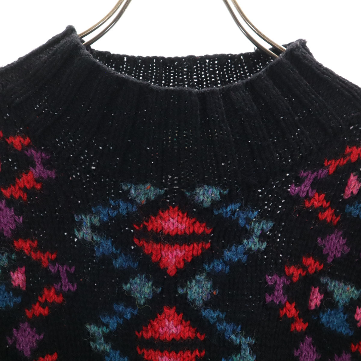 L.L.Bean エルエルビーン 80s 90s ウール100% オールド 幾何学柄 長袖 セーター M ブラック系 ニット アウトドア レディース