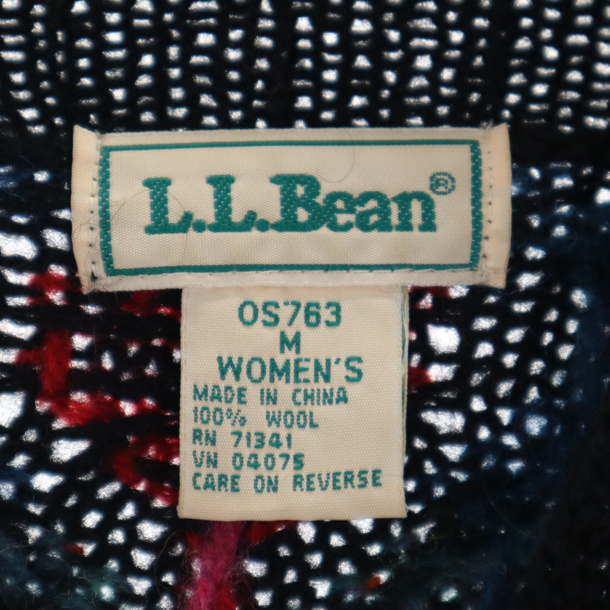 L.L.Bean エルエルビーン 80s 90s ウール100% オールド 幾何学柄 長袖 セーター M ブラック系 ニット アウトドア レディース
