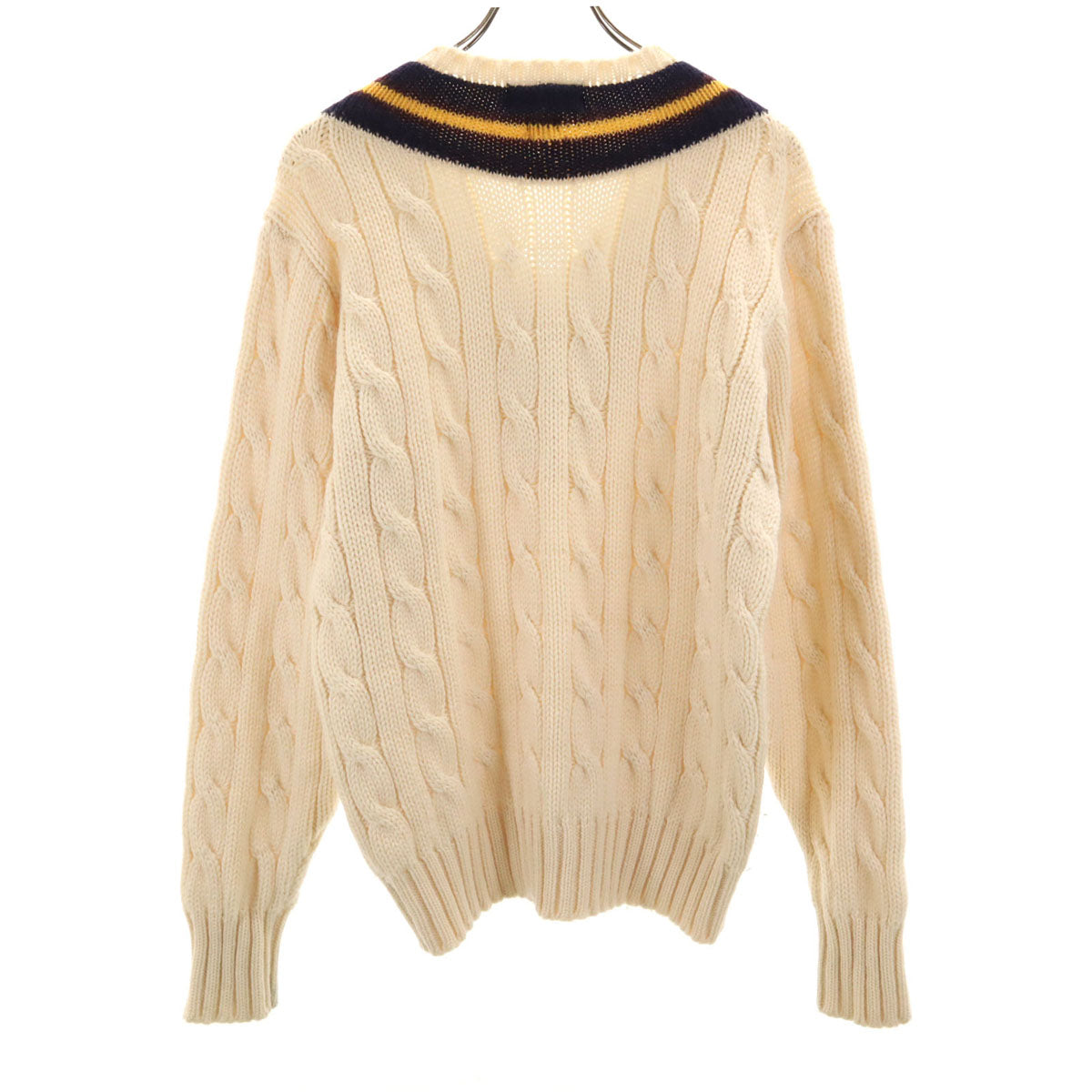 Polo by Ralph Lauren ポロバイラルフローレン ウール100% 長袖 チルデン ニット M アイボリー セーター メンズ