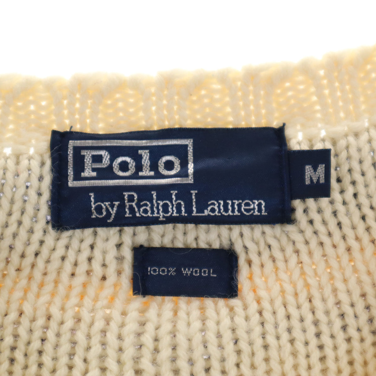 Polo by Ralph Lauren ポロバイラルフローレン ウール100% 長袖 チルデン ニット M アイボリー セーター メンズ