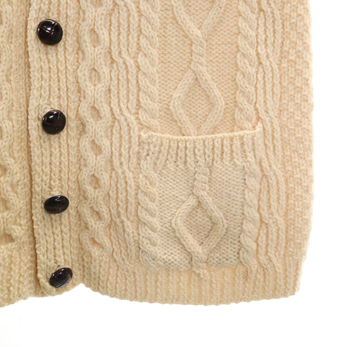 Donegan 80s ウール100% ヴィンテージ 長袖 フィッシャーマン ニット アイボリー セーター くるみボタン メンズ