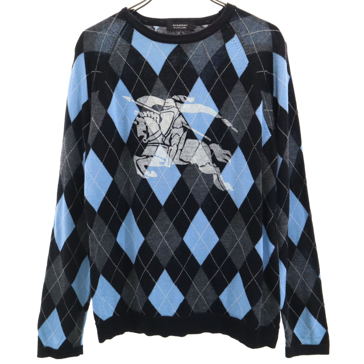 BURBERRY BLACK LABEL バーバリーブラックレーベル アーガイル柄 長袖 セーター 2 水色 三陽商会 ニット メンズ