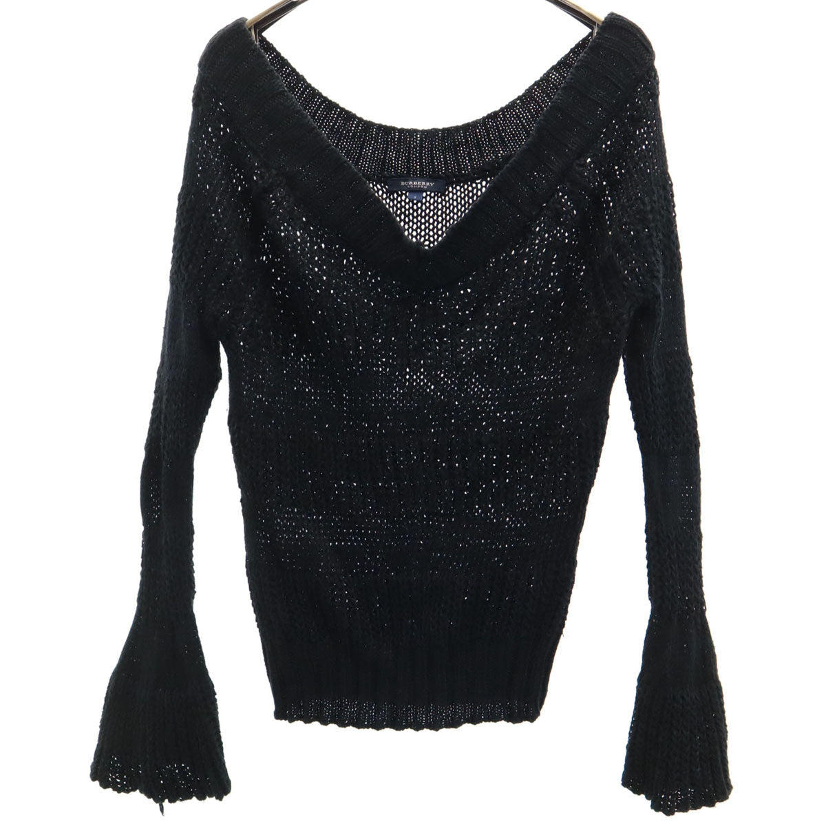 BURBERRY LONDON バーバリーロンドン リネン 長袖 Vネック ニット 1 ブラック 三陽商会 セーター レディース