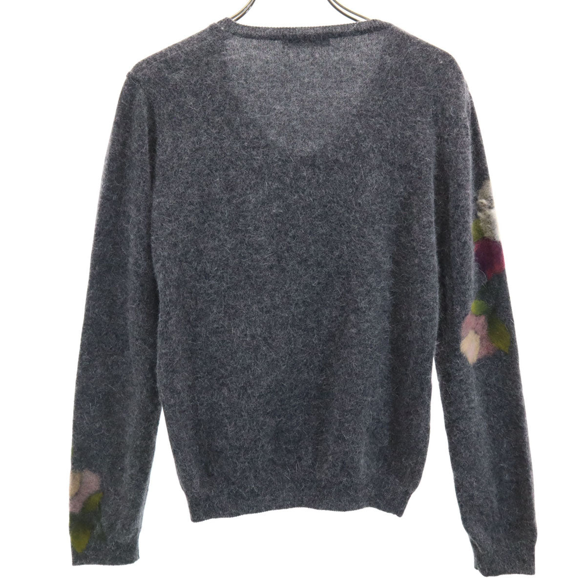 INGEBORG インゲボルグ 日本製 アンゴラブレンド 花柄 長袖 ニットカーディガン S グレー レディース