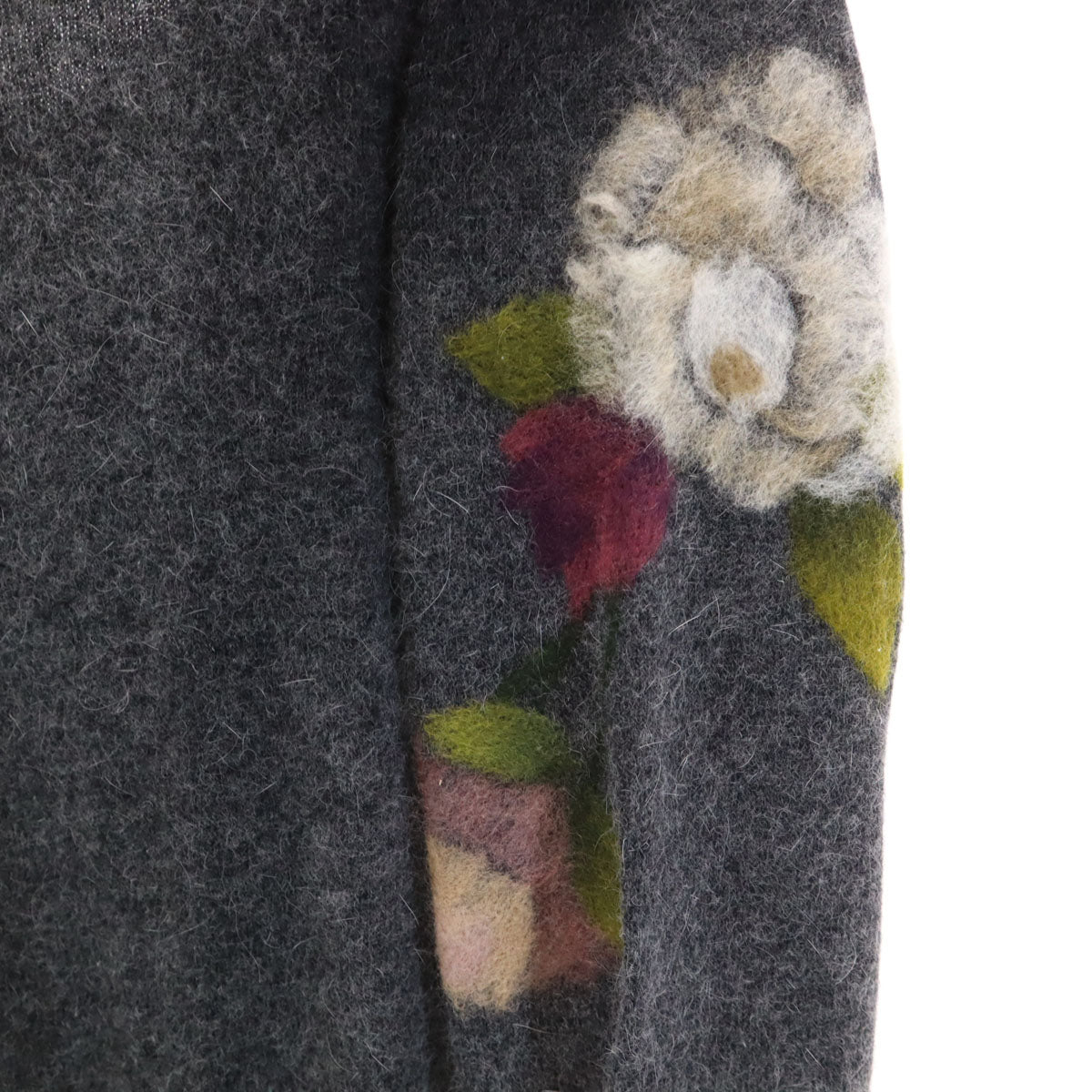 INGEBORG インゲボルグ 日本製 アンゴラブレンド 花柄 長袖 ニットカーディガン S グレー レディース