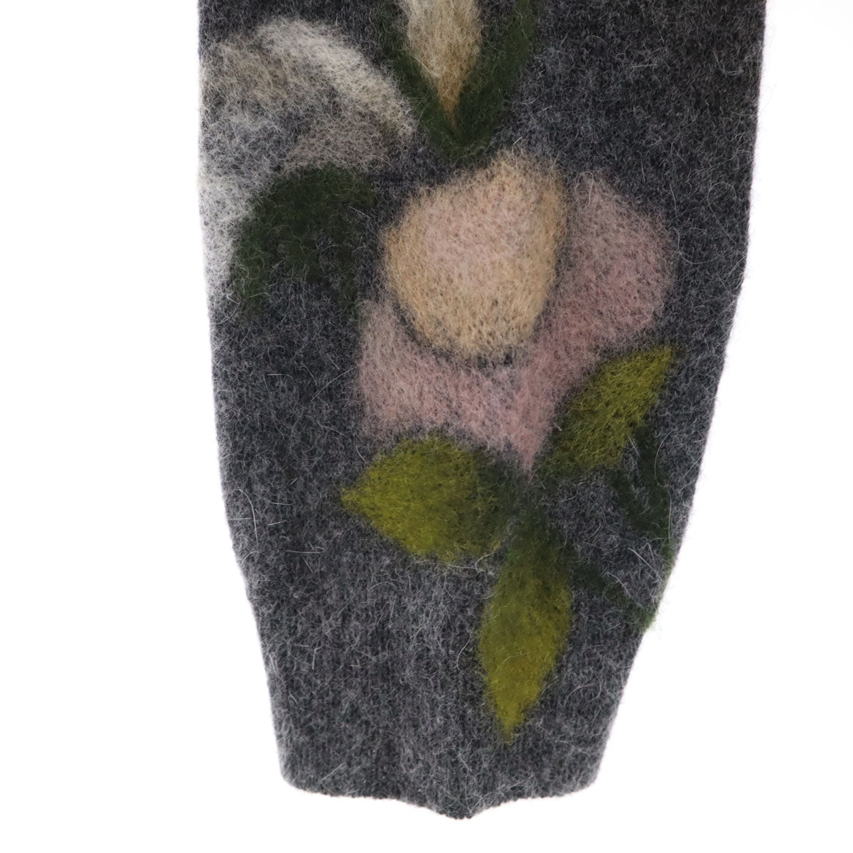 INGEBORG インゲボルグ 日本製 アンゴラブレンド 花柄 長袖 ニットカーディガン S グレー レディース