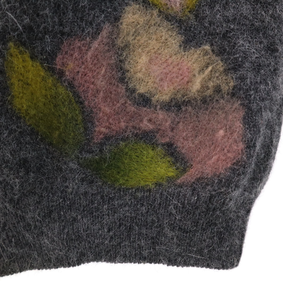 INGEBORG インゲボルグ 日本製 アンゴラブレンド 花柄 長袖 ニットカーディガン S グレー レディース