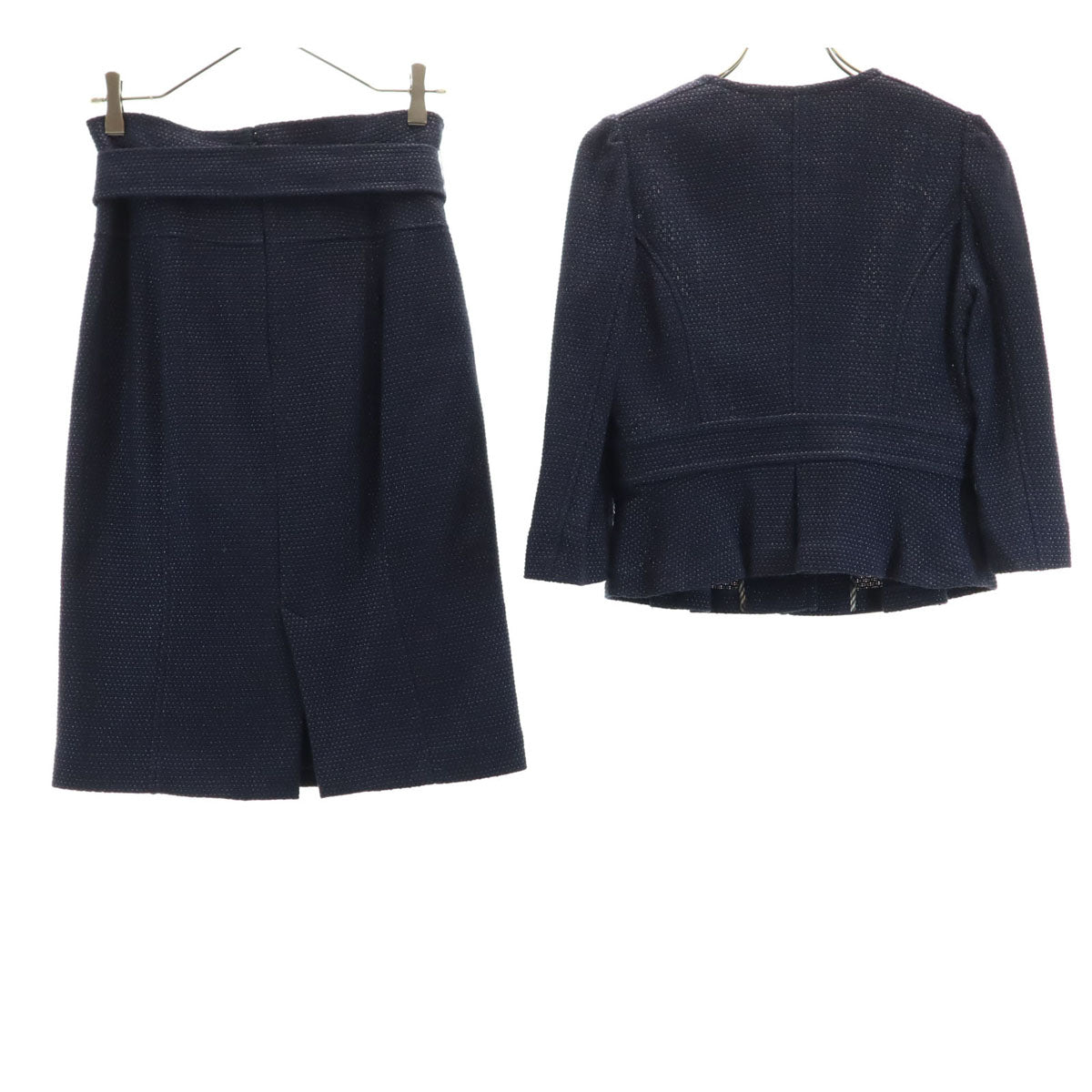 BURBERRY BLACK LABEL バーバリーブラックレーベル 日本製 総柄 5分袖 スカートスーツ 上下 セットアップ 40 ネイビー 三陽商会 レディース