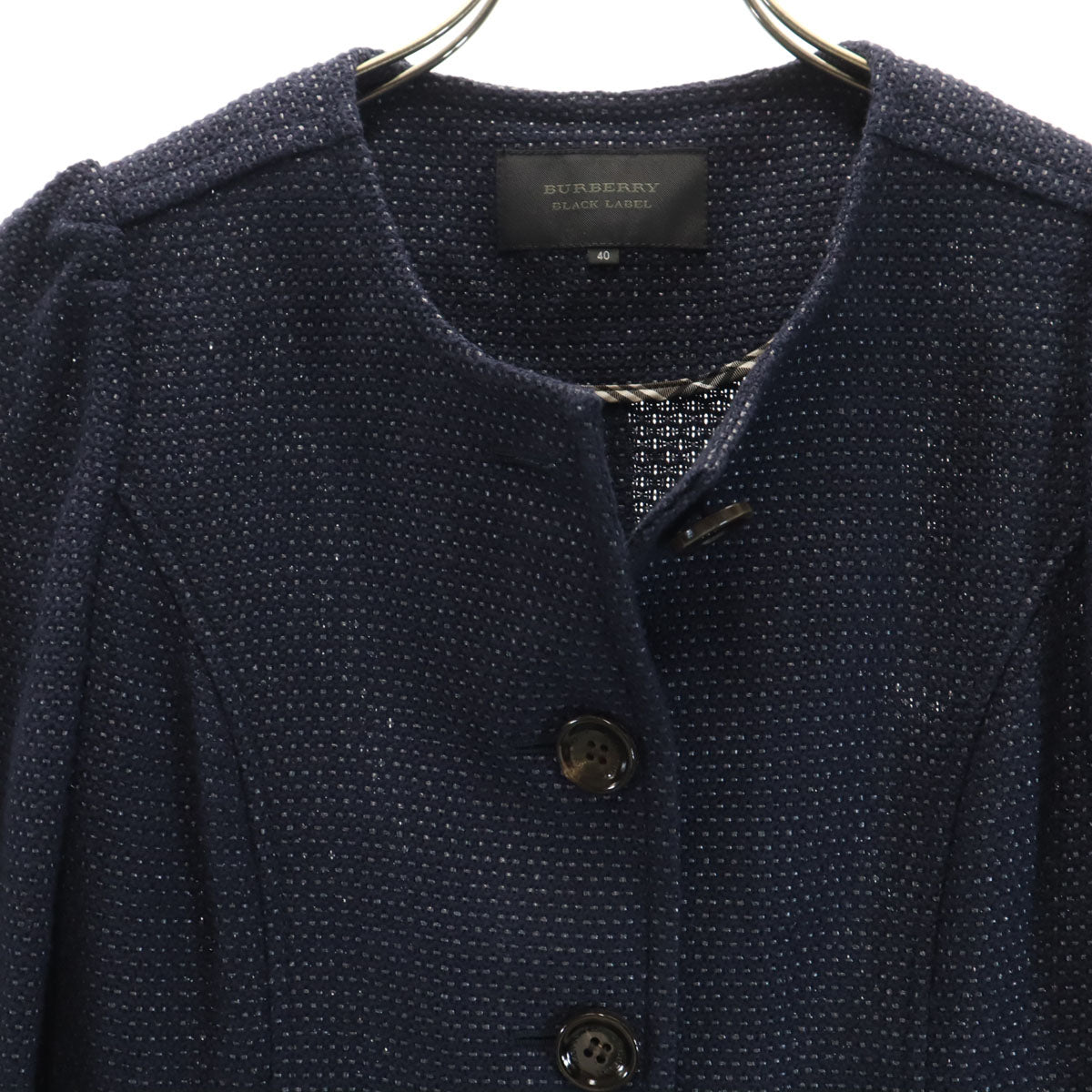 BURBERRY BLACK LABEL バーバリーブラックレーベル 日本製 総柄 5分袖 スカートスーツ 上下 セットアップ 40 ネイビー 三陽商会 レディース