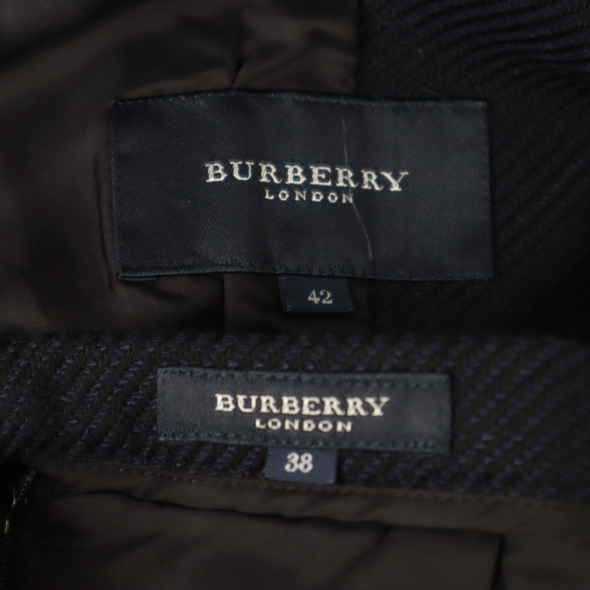 BURBERRY バーバリー シルクブレンド スカートスーツ 上下 セットアップ 42/38 ネイビー 三陽商会 レディース