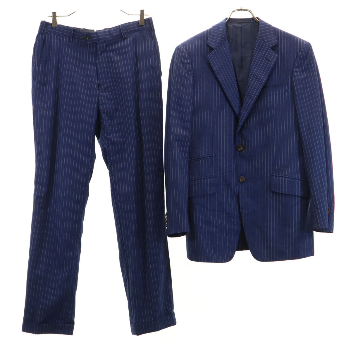 LANVIN ランバン 日本製 ウール ストライプ柄 スーツ 上下 セットアップ ネイビー系 メンズ
