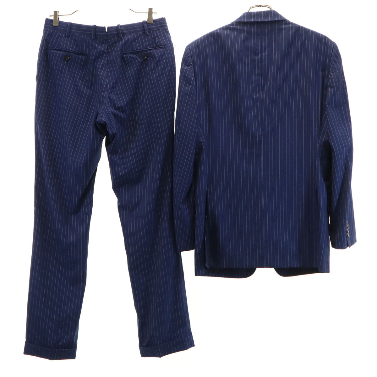LANVIN ランバン 日本製 ウール ストライプ柄 スーツ 上下 セットアップ ネイビー系 メンズ