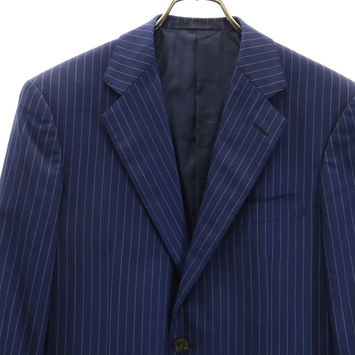LANVIN ランバン 日本製 ウール ストライプ柄 スーツ 上下 セットアップ ネイビー系 メンズ