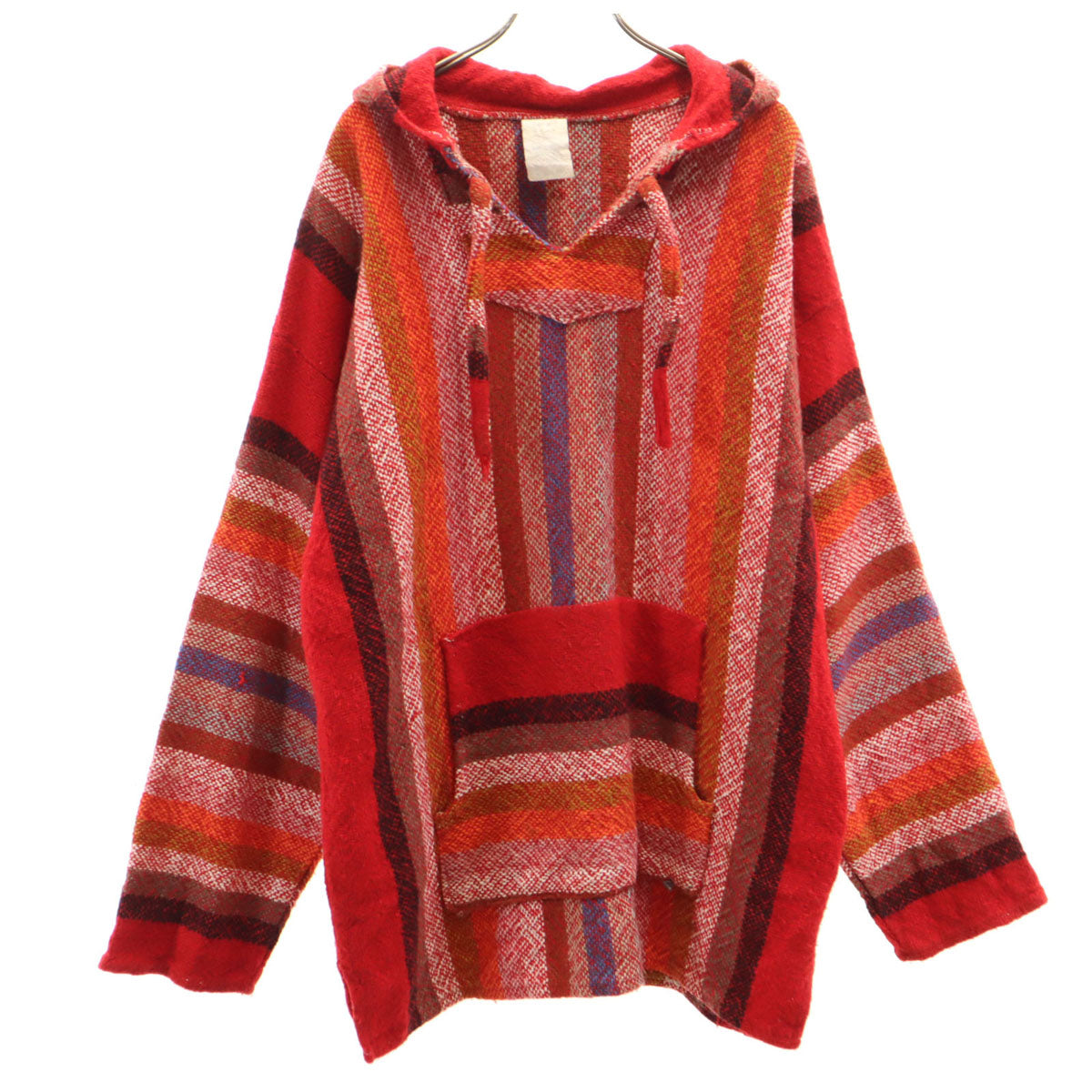 80s 90s オールド ストライプ柄 長袖 メキシカン パーカー XL レッド メンズ