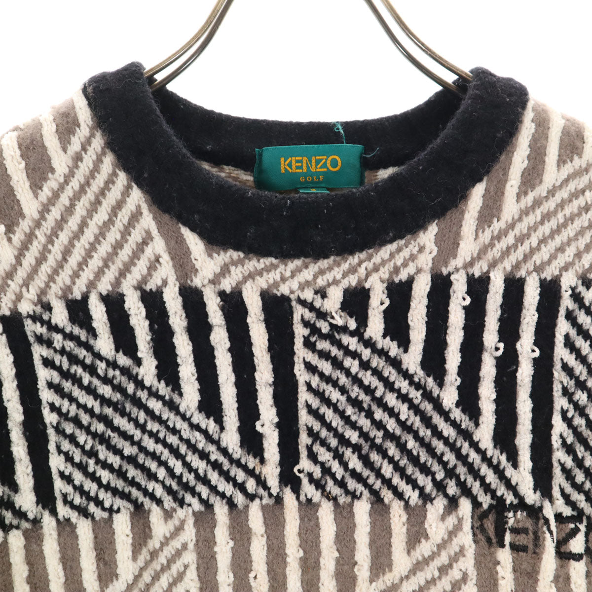 KENZO GOLF ケンゾーゴルフ 90s 日本製 オールド 幾何学柄 長袖 セーター 3 アイボリー ニット レディース