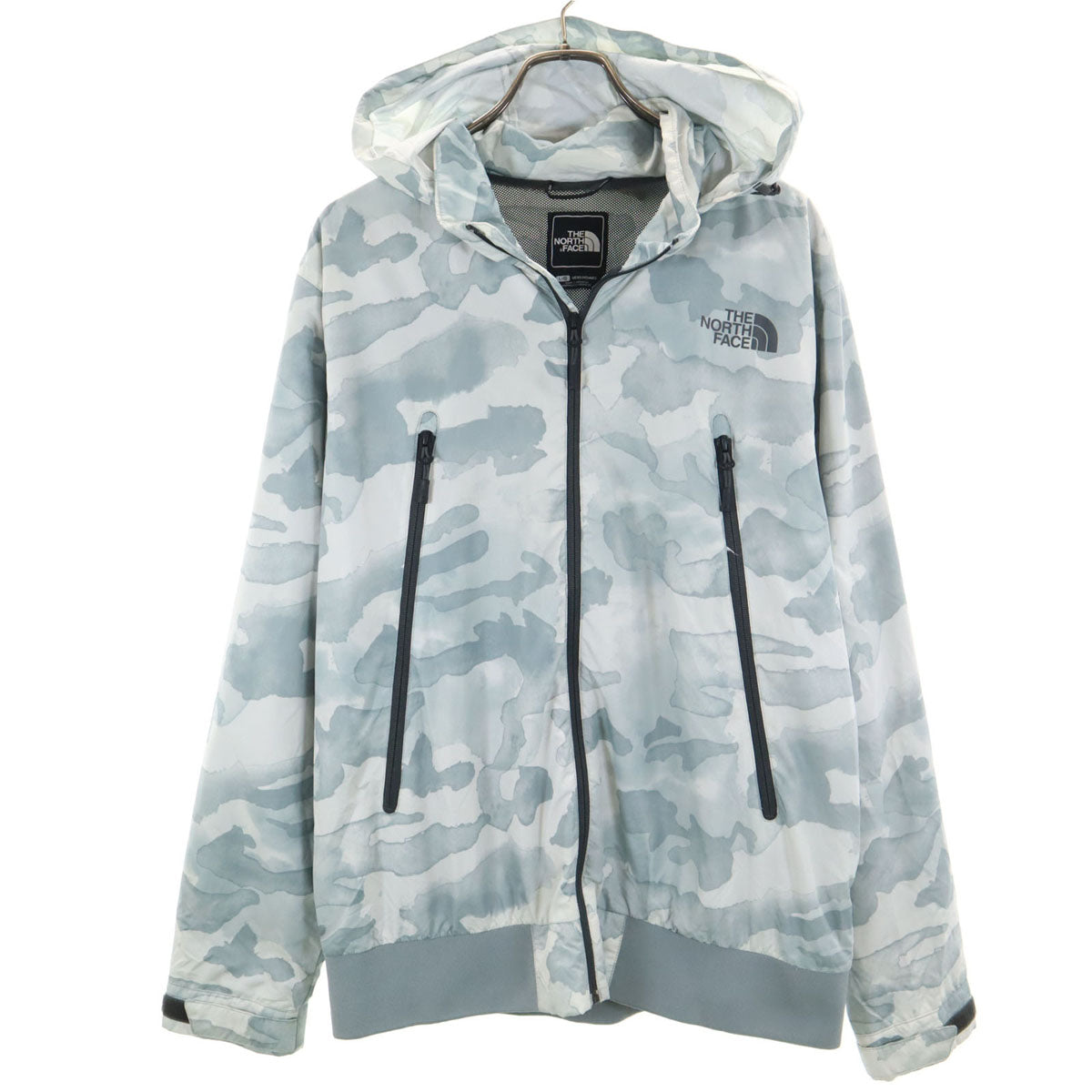 THE NORTH FACE ザノースフェイス 総柄 ウインドブレーカー L ライトグレー アウトドア A5K0 裏メッシュ メンズ