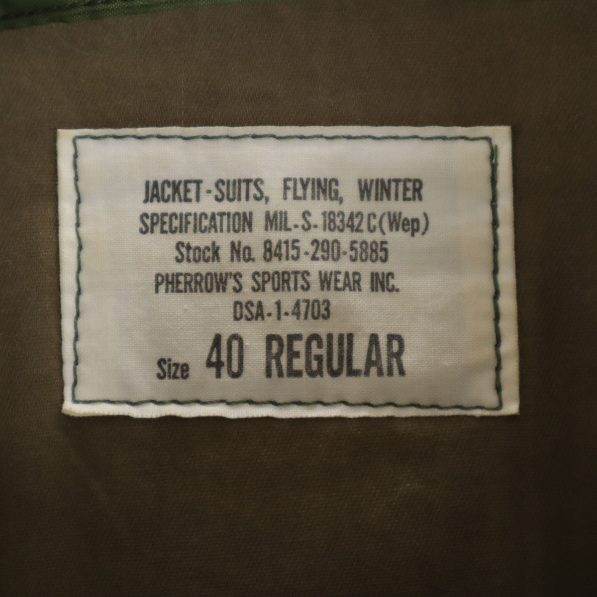 Pherrow's フェローズ フライトジャケット 40 カーキ TALONジップ メンズ