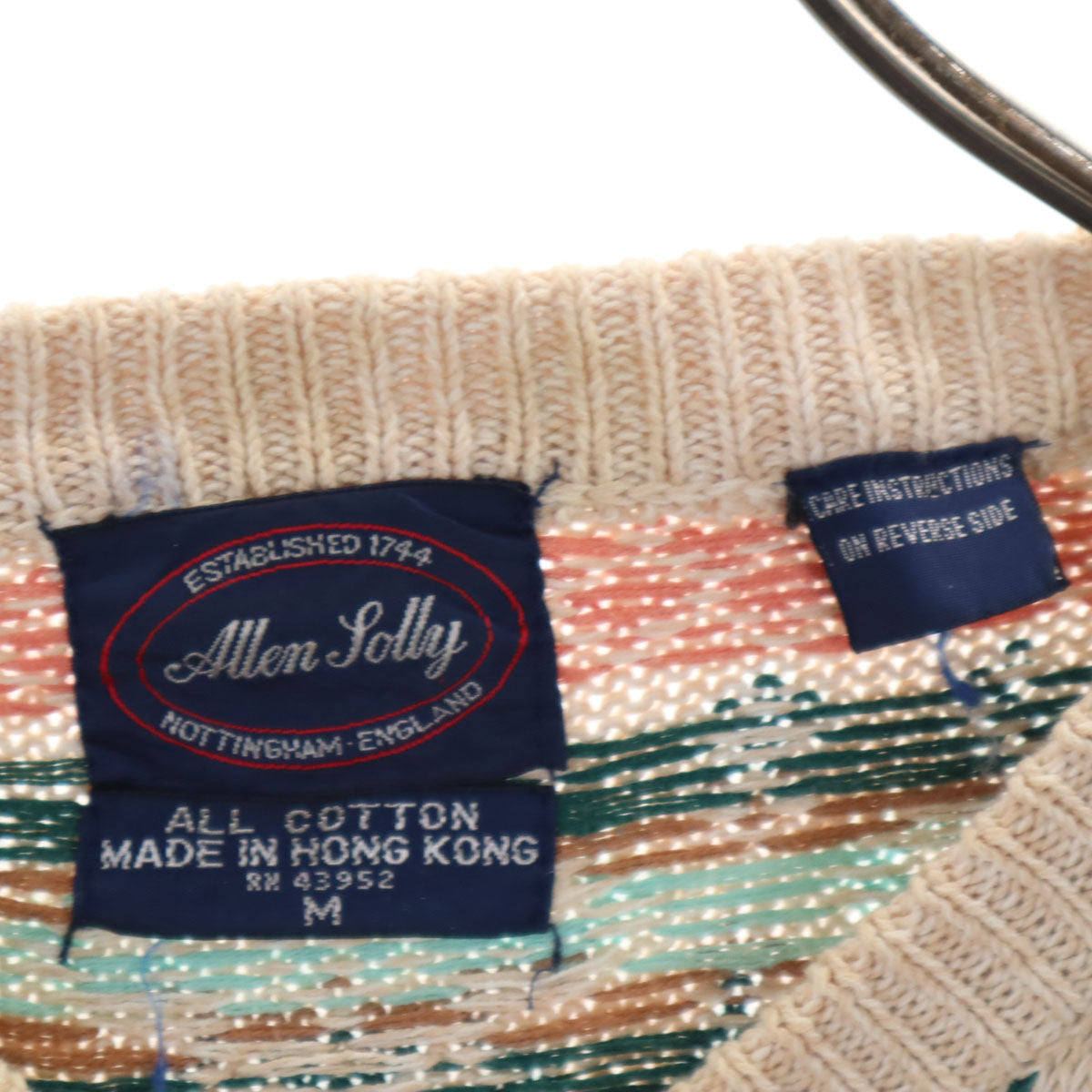 Allen Solly 80s 90s オールド フェアアイル柄 長袖 コットン セーター M ベージュ系 ニット メンズ