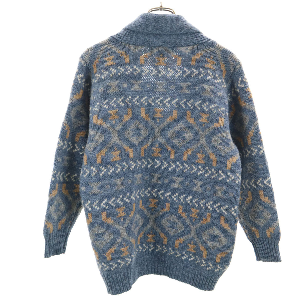 PETITE SOPHISTICATE 90s オールド 総柄 長袖 ショールカラー ニットカーディガン P ネイビー系 レディース