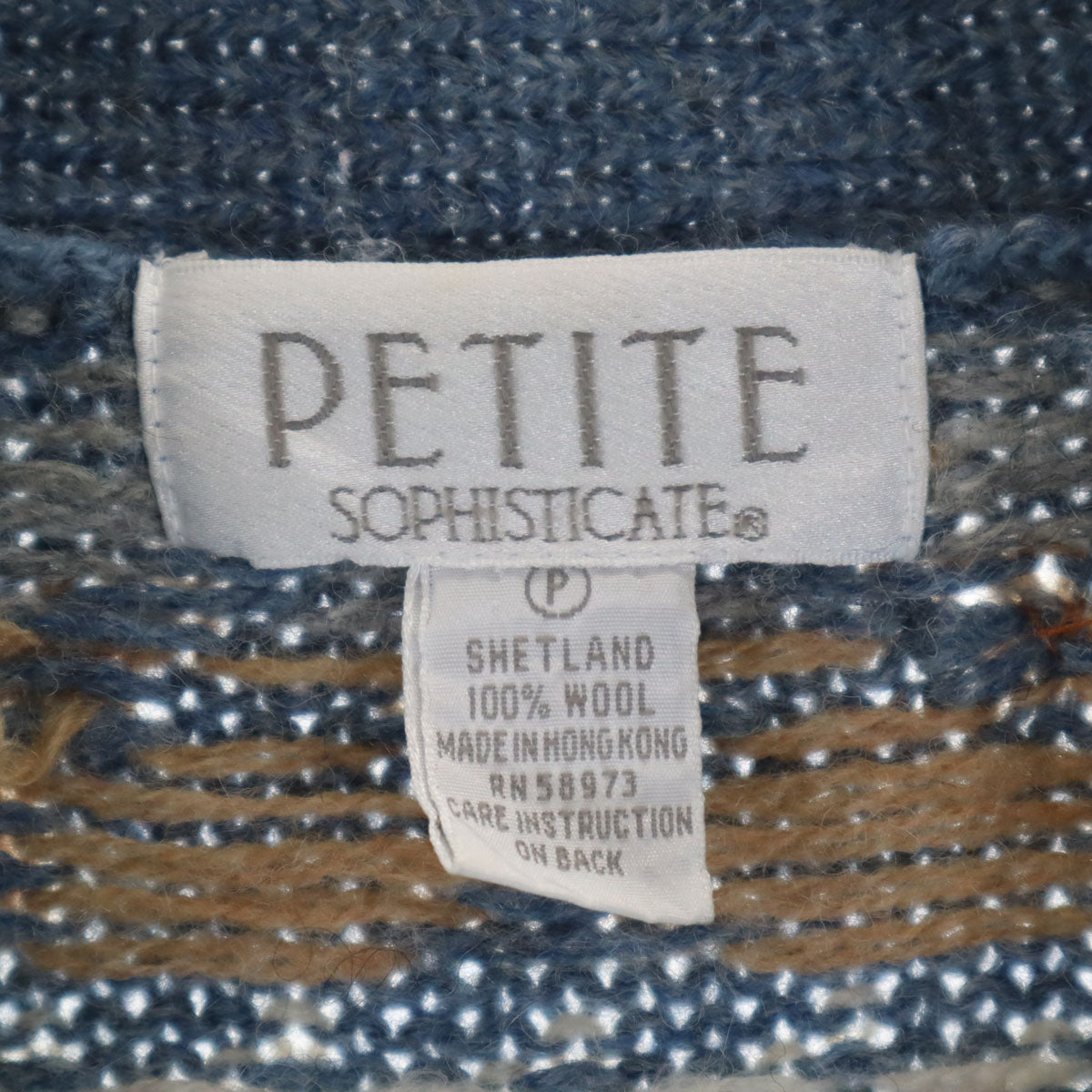 PETITE SOPHISTICATE 90s オールド 総柄 長袖 ショールカラー ニットカーディガン P ネイビー系 レディース