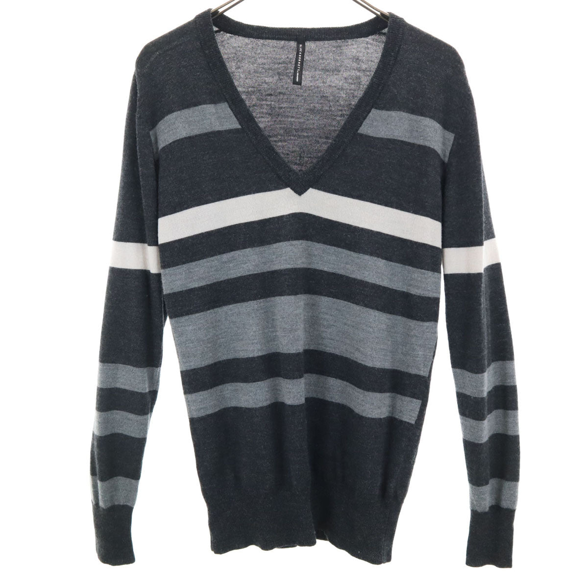 BLACKBARRETT ブラックバレット by NEIL BARRETT Vネック ウール ボーダー 長袖 セーター 2 グレー系 ニット 三陽商会 メンズ